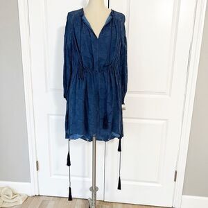 Derek Lam 10 Crosby Blue Textured Dress Silk Sz 2 Tassel Ties